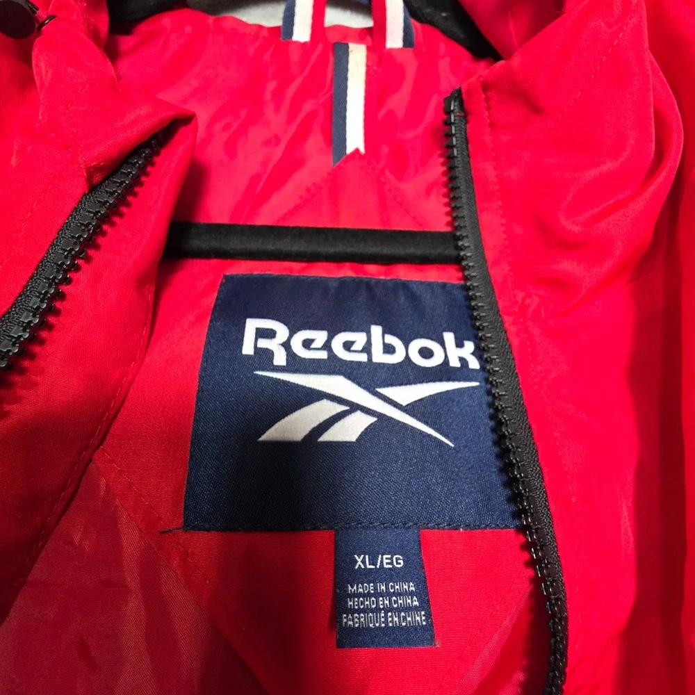 Reebok Mens Red Full Zip Hooded Windbreaker Jacket XL RN127805 Logo Sleeve
